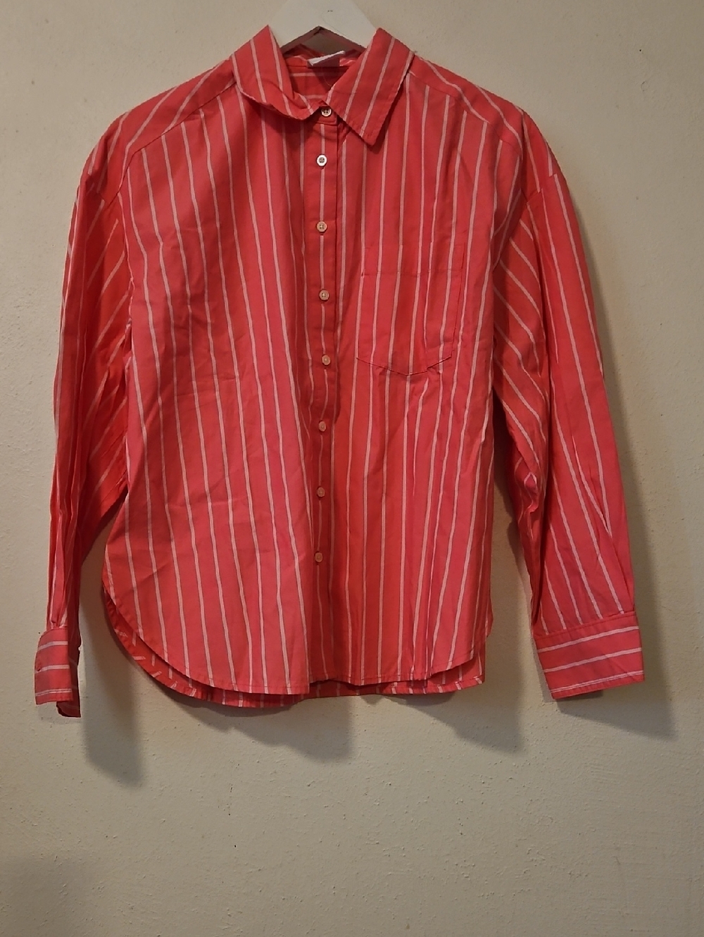 GAP Coral Pink Vertical Stripe Button-Down Shirt